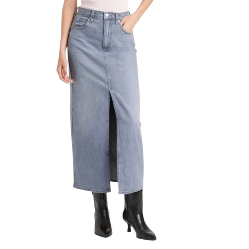 Universal Thread Gray Denim Maxi Skirt with Front Slit